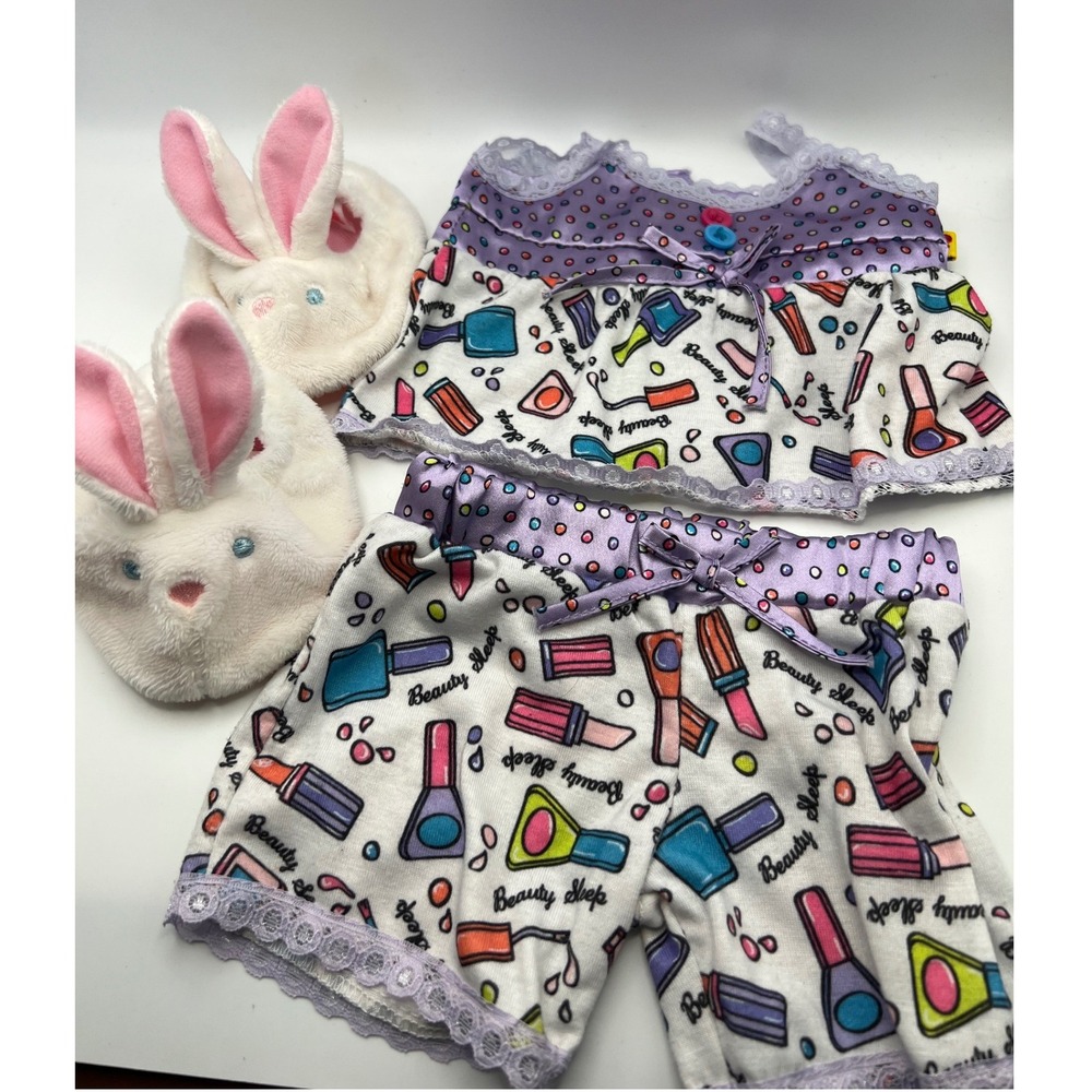 Build A Bear Pajama Outfit Cosmetic Print Bunny Slippers